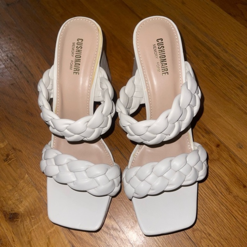 Cushionaire White Braided Double-Strap Slide Sandals for Women